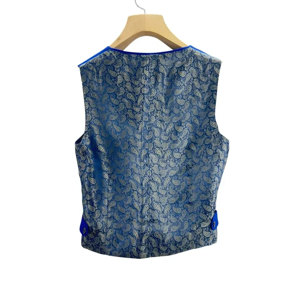 Zeniah Fashion Royal Blue Peak Lapel 3 Piece Suit Jacket Vest Mens 38R Classic